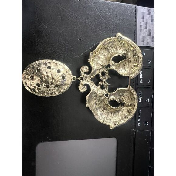 old money glam retro large‎ 4'' double Horse rhinestone State pin brooch 4 x 3'' - Picture 6 of 13